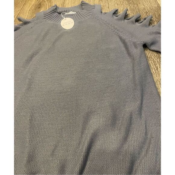 Locryz Large Grey Sweater Cut Out Shoulders New - Picture 2 of 6